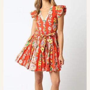 Olivaceous Floral Red Dress size m